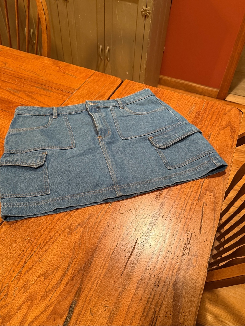 SHEIN Blue Denim Cargo Pocket Mini Skirt